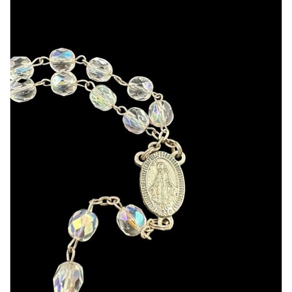 Vintage Signed INRI Cut Aurora Glass Crystal Jesus Rosary ITALY - Picture 5 of 9